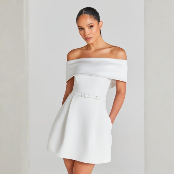 The Amalfi Belted Off-Shoulder Mini Dress