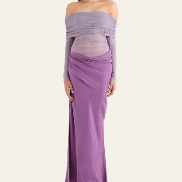 The Geneva Off-Shoulder Draped Evening Maxi Dress