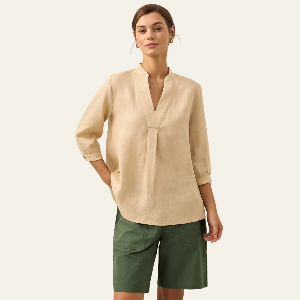 The Santorini Split-Neck Eco-Linen Shirt