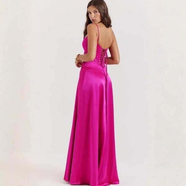 The Mirrorcurve Satin-Finish Maxi Dress
