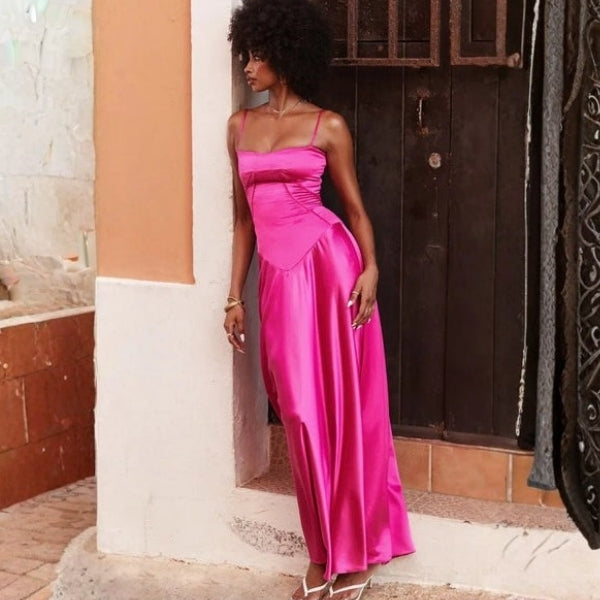 The Mirrorcurve Satin-Finish Maxi Dress