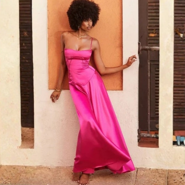 The Mirrorcurve Satin-Finish Maxi Dress