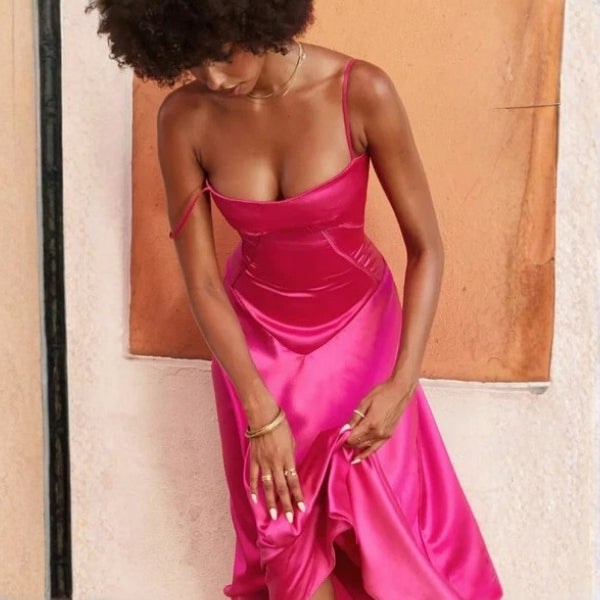 The Mirrorcurve Satin-Finish Maxi Dress