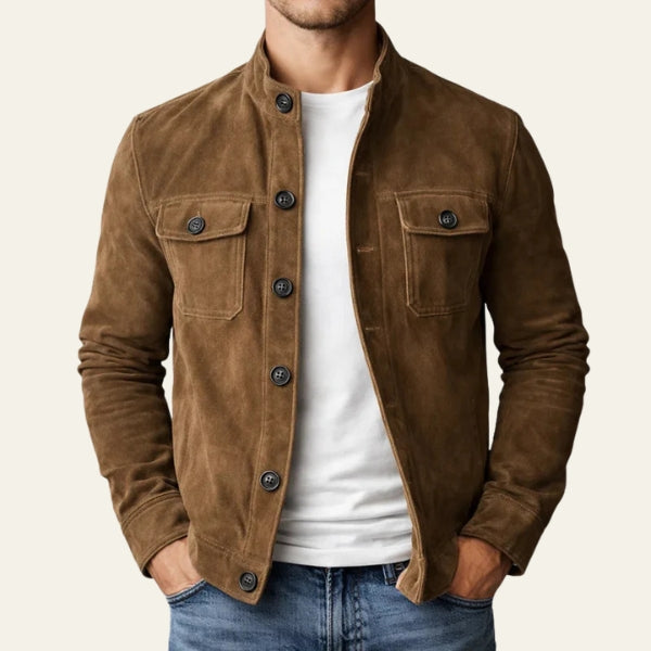 The Oslo Standing-Collar Suede-Effect Jacket