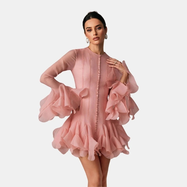 The Guila Sheer Ruffle-Flare Mini Dress