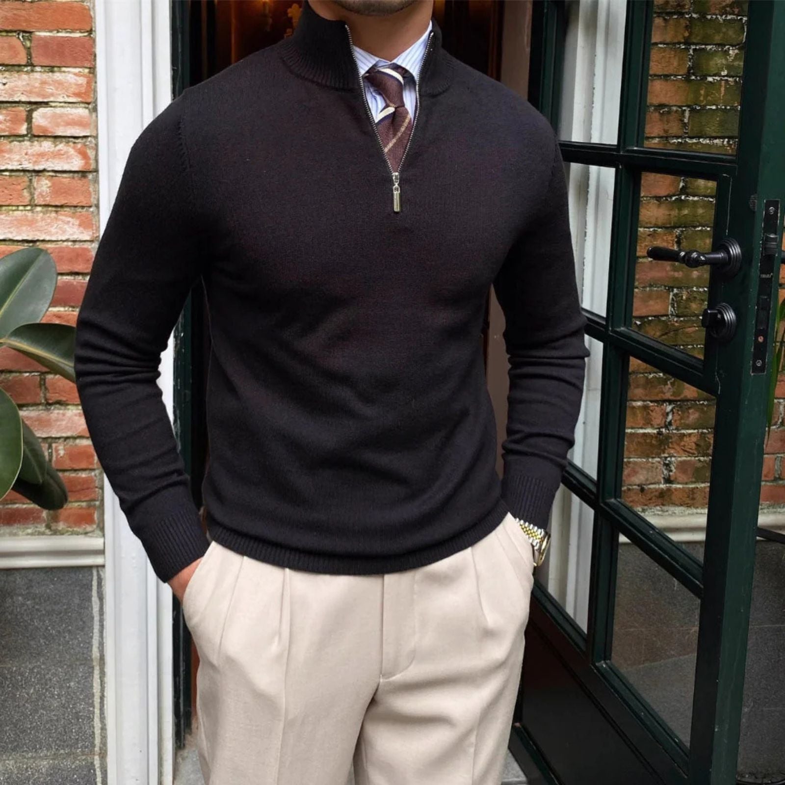 The Cortina Stand Collar Half-Zip Sweater