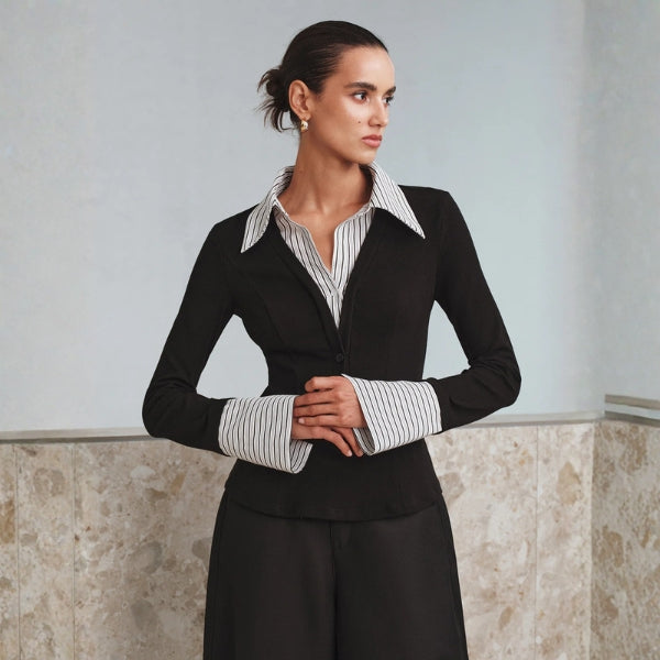 The Chelsea Contrast-Collar Tailored Top