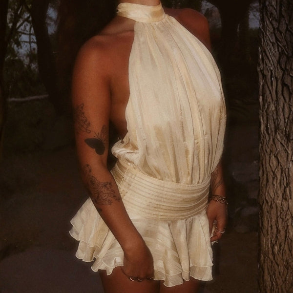 The Loren Apricot Draped Mini Dress