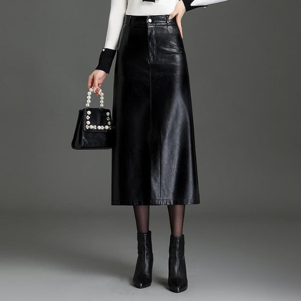 The Vienna Structured Leather Midi Skirt