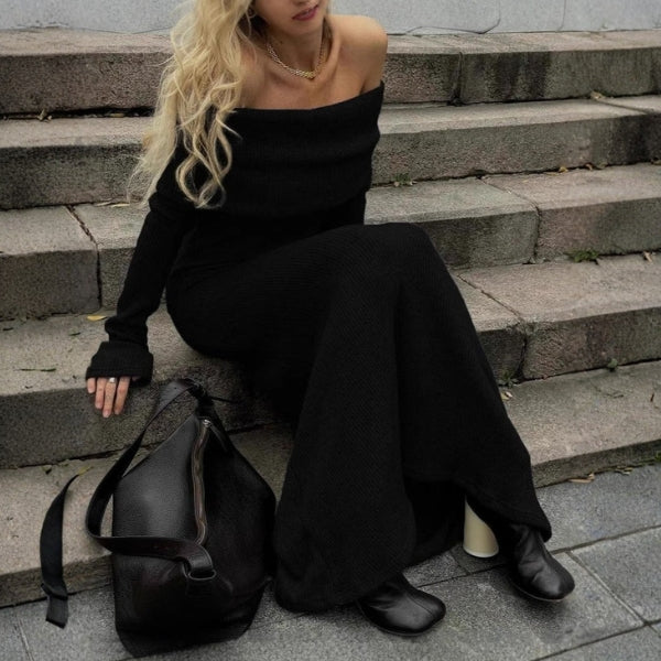 The Verona Off-Shoulder Knit Maxi Dress