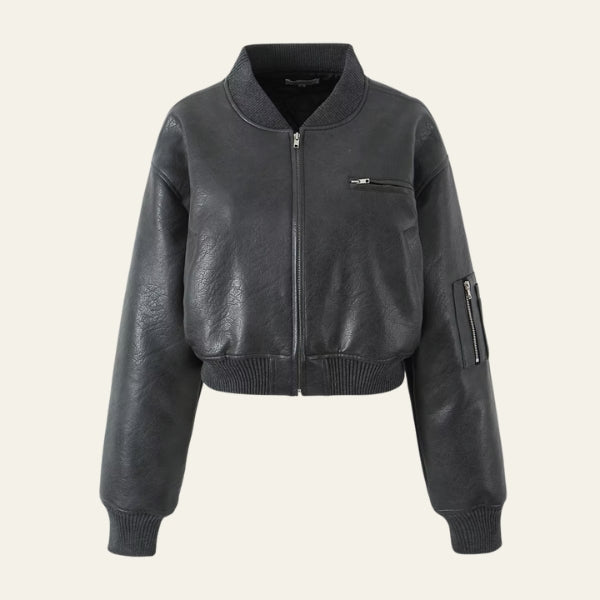 The Vienna Cropped Leather Bomber