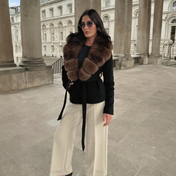 The Aspen Fur Collar Belted Jacket