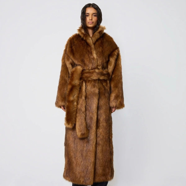 The Marlowe Longline Belted Faux-Fur Coat