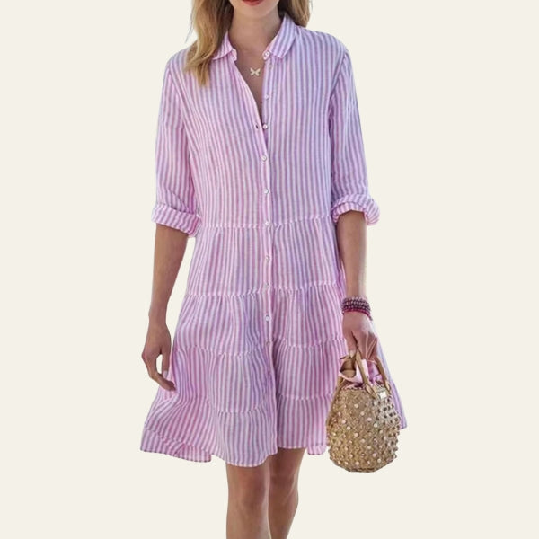 The Positano Tiered Stripe Shirt Dress