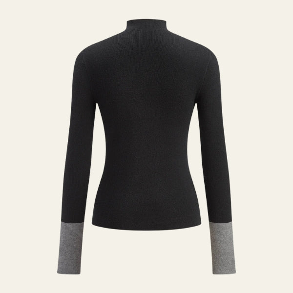The Milano Contrast-Cuff Mock Neck Knit Top