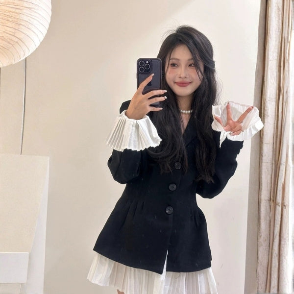 The Vienna Pleated-Trim Blazer Dress