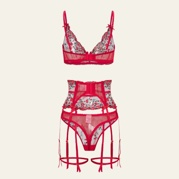 The Valentine Floral-Embroidery Lingerie Set