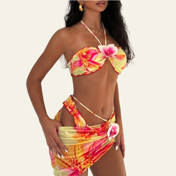 The Honolulu Floral Halter Three-Piece Set