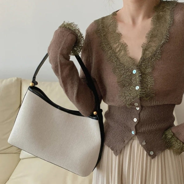 The Paris Lace-Trim Ribbed Cardigan