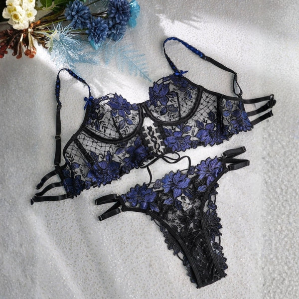 The Capri Noire Embroidered Lingerie Set