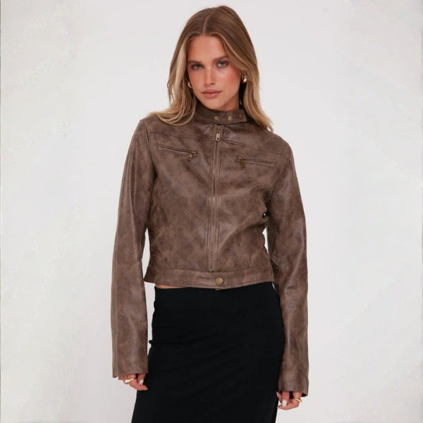 The Milan Cropped Leather Moto Jacket