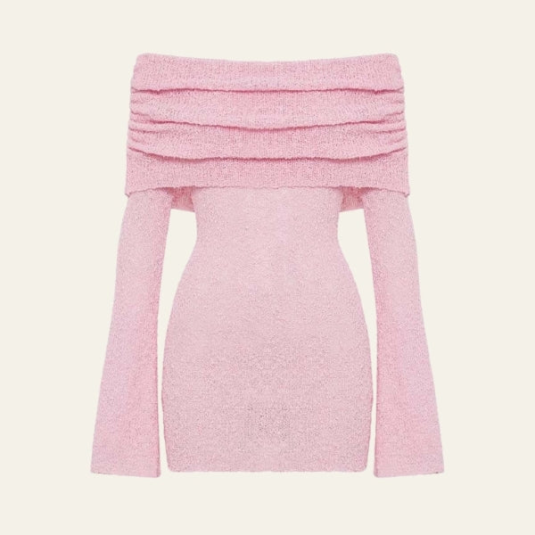 pink off the shoulder knit dress Edikted Women's Mei Off Shoulder Sequin Knit Dress