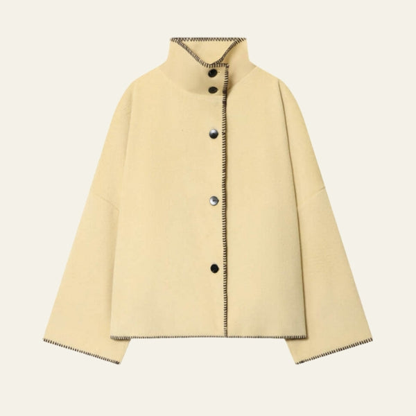 The Copenhagen High-Neck Blanket-Trim Jacket