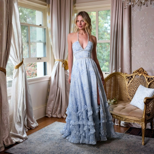 The Amalfi Blue Tapestry Maxi Dress
