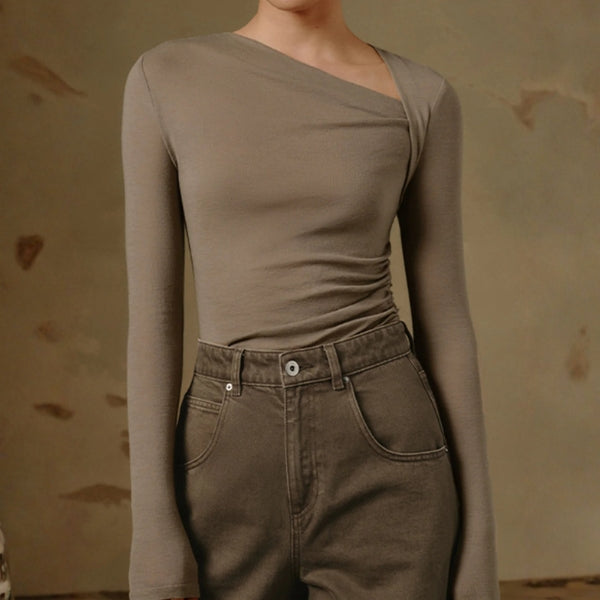 The Milan Asymmetric Neckline Long Sleeve Top