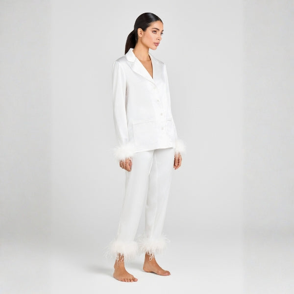 The Capri Feather-Trim Satin Lounge Set