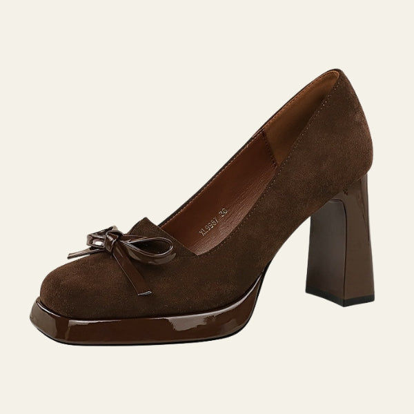 The Verona Bow-Detail Block Heel Pumps