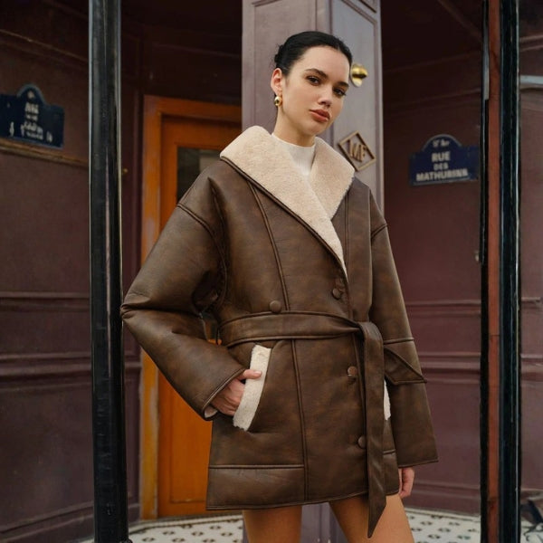 The Paris Shearling-Collar Leather Coat