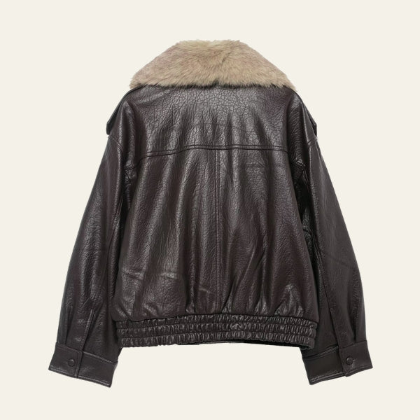 The Aspen Faux-Fur Collar Leather Bomber