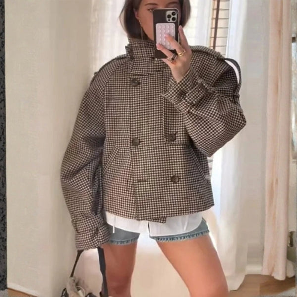 The Vienna Checked Wool Cropped Coat