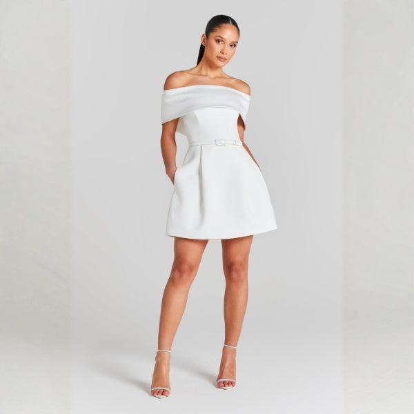 The Amalfi Belted Off-Shoulder Mini Dress
