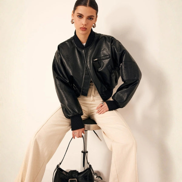 The Milano Faux Leather Bomber Jacket