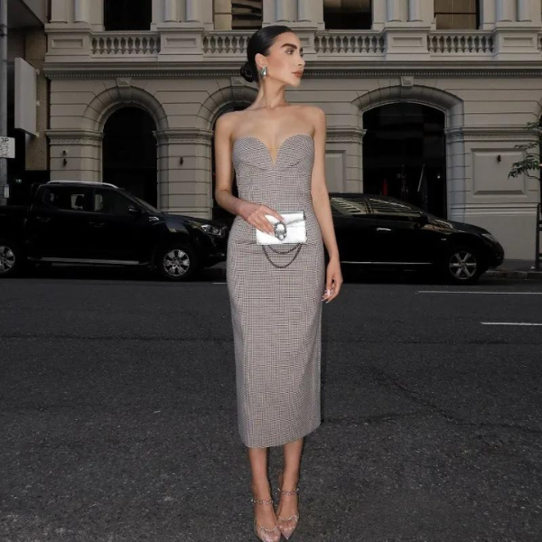 The Vienna Strapless Evening Midi Dress