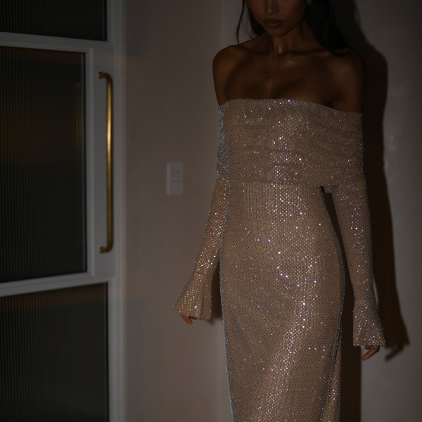 The Lisbon Off-Shoulder Evening Maxi Dress