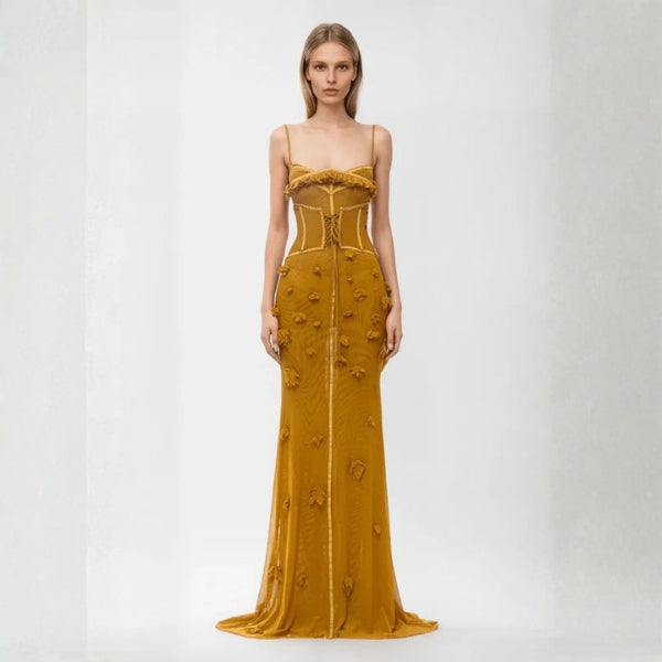 The Gloofree Textured Corset Maxi Dress