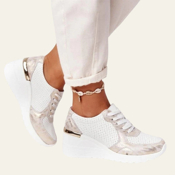 The Verona Metallic-Panel Wedge Sneakers