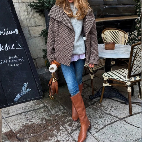 The Vienna Checked Wool Cropped Coat