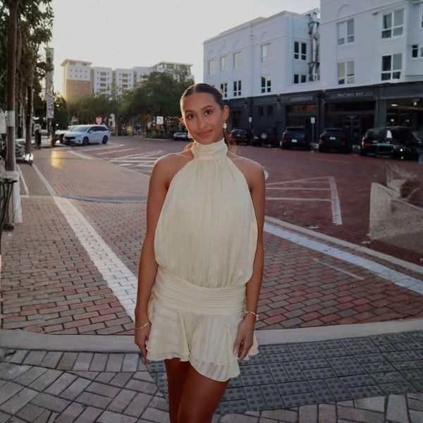 The Loren Apricot Draped Mini Dress