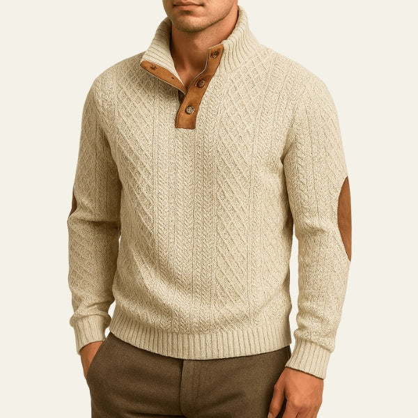 The Aspen Button-Neck Textured Knit Sweater