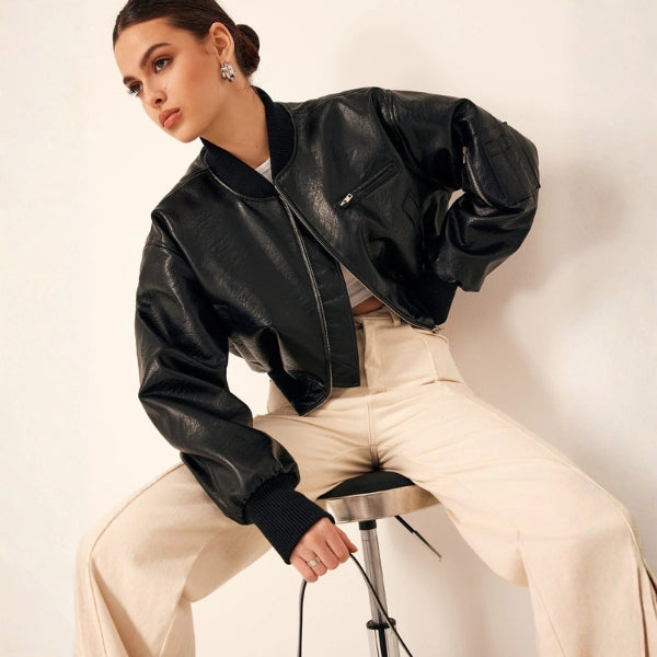 The Milano Faux Leather Bomber Jacket