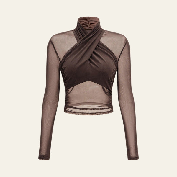 The Santorini Sheer Mesh Cross-Front Top