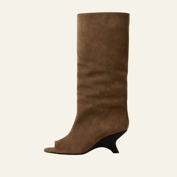 The Valencia Suede Peep-Toe Boots