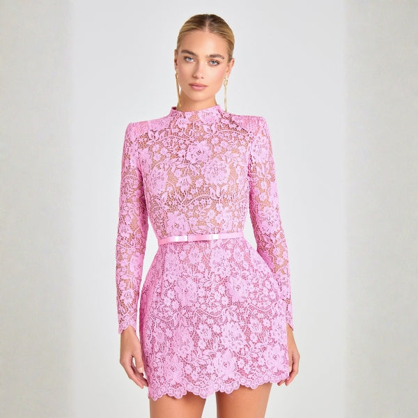 The Sorrento Lace-Texture Belted Mini Dress