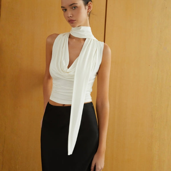 The Monaco Draped Scarf-Neck Sleeveless Top
