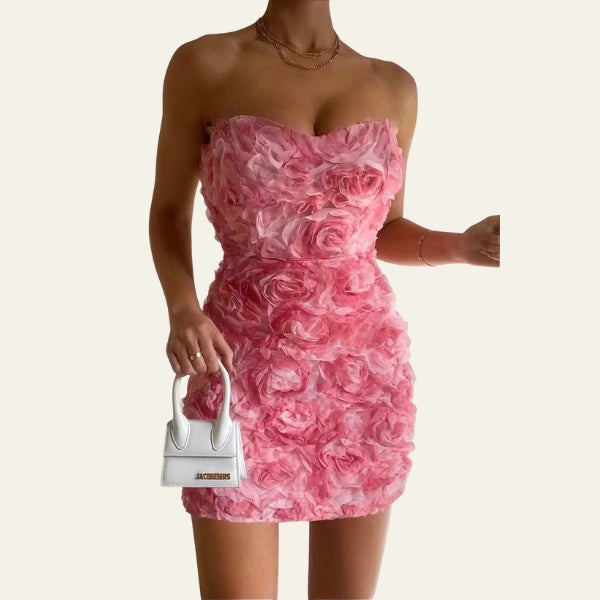The Positano Floral-Texture Strapless Mini Dress
