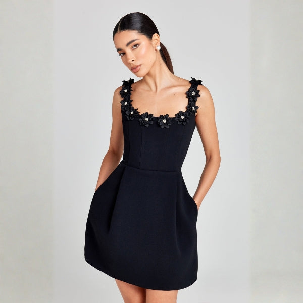 The Positano Floral-Trim Mini Dress